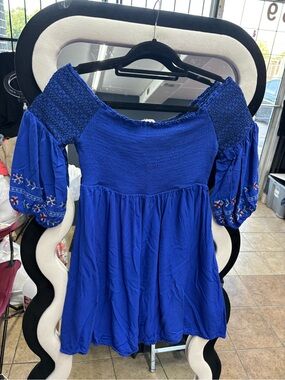 HAILEY & CO. Off-Shoulder Smocked Mini Dress in Cobalt Blue